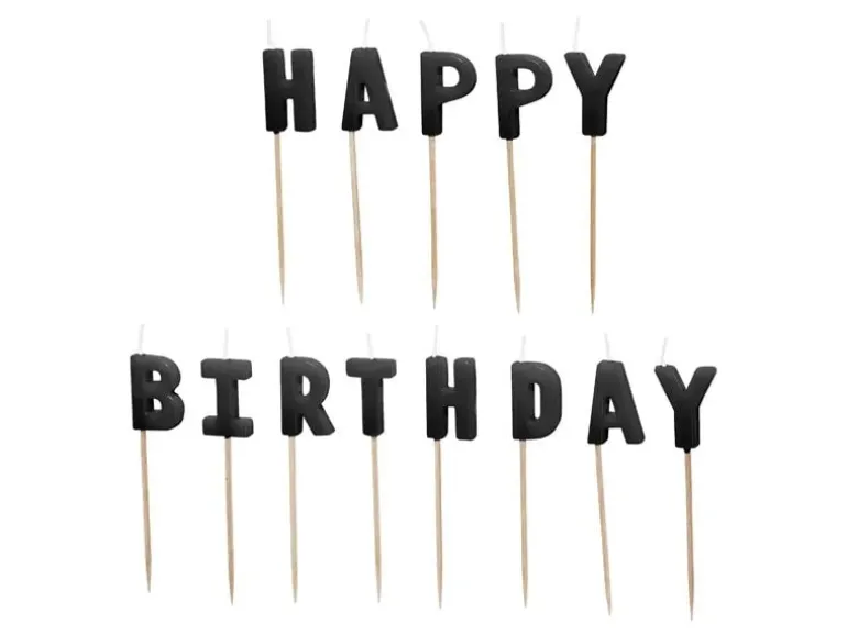 Partydeco PartyDeco Geburtstagskerzen Happy Birthday Schwarz 13 Stück