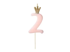 Partydeco PartyDeco Geburtstagskerze Ziffer 2 Hellrosa 1 Stück