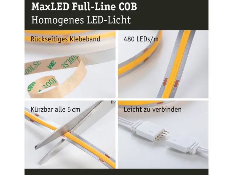 Paulmann LED-Stripe MaxLED 1000 BasisSet COB, 2700 K, 3 m, Silber
