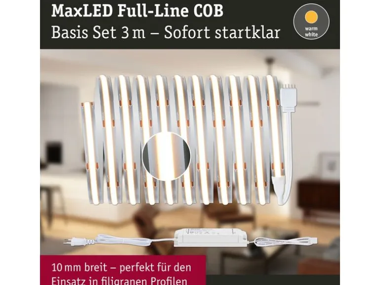 Paulmann LED-Stripe MaxLED 1000 BasisSet COB, 2700 K, 3 m, Silber