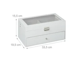 relaxdays Brillenbox Kunstleder Glas Weiss Transparent