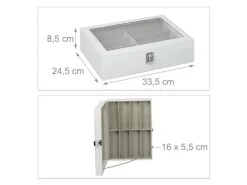 relaxdays Brillenbox Kunstleder Glas Weiss Transparent