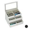 relaxdays Brillenbox Kunstleder Weiss Glas 18 Brillen