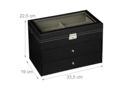 relaxdays Brillenbox Kunstleder Glas Samt Schwarz Transparent