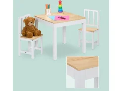 relaxdays Kindersitzgruppe 3-teilig Weiss; Hellbraun