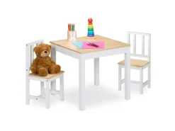 relaxdays Kindersitzgruppe 3-teilig Weiss; Hellbraun