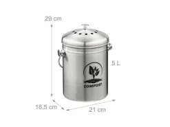 relaxdays Komposteimer mit Geruchsfilter 5 l, Schwarz/Silber