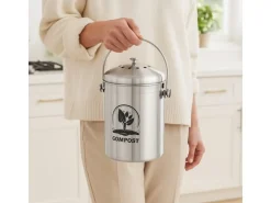 relaxdays Komposteimer mit Geruchsfilter 5 l, Schwarz/Silber