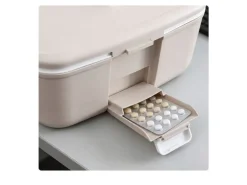 relaxdays Medizinbox aus Kunststoff Beige/Grau 17 x 28 x 18 cm