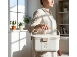 relaxdays Medizinbox aus Kunststoff Beige/Weiss 17 x 28 x 18 cm