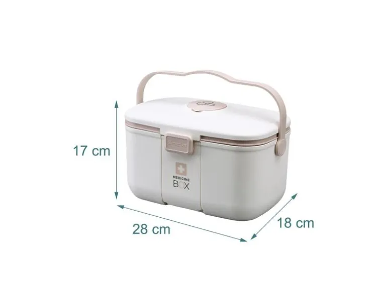 relaxdays Medizinbox aus Kunststoff Beige/Weiss 17 x 28 x 18 cm
