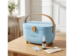 relaxdays Medizinbox aus Kunststoff Hellblau/Hellbraun 18 x 28 x 20 cm