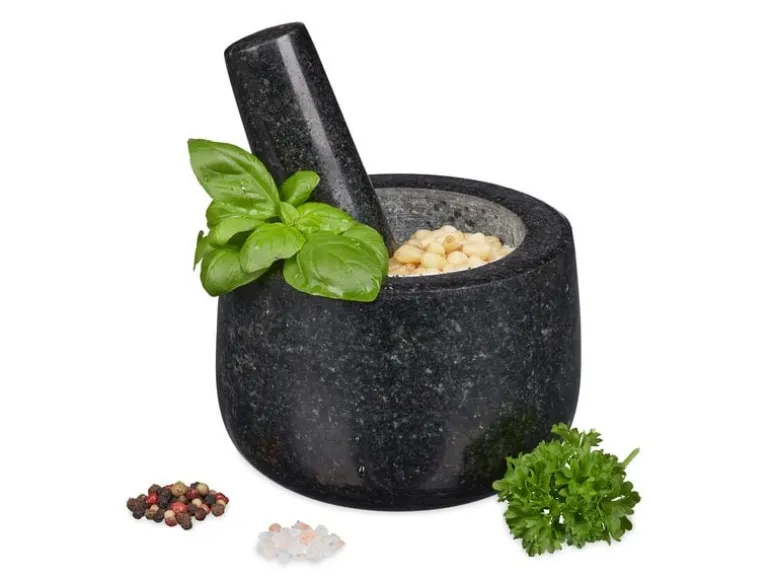 relaxdays Mörser mit Stössel 12 cm, Granit