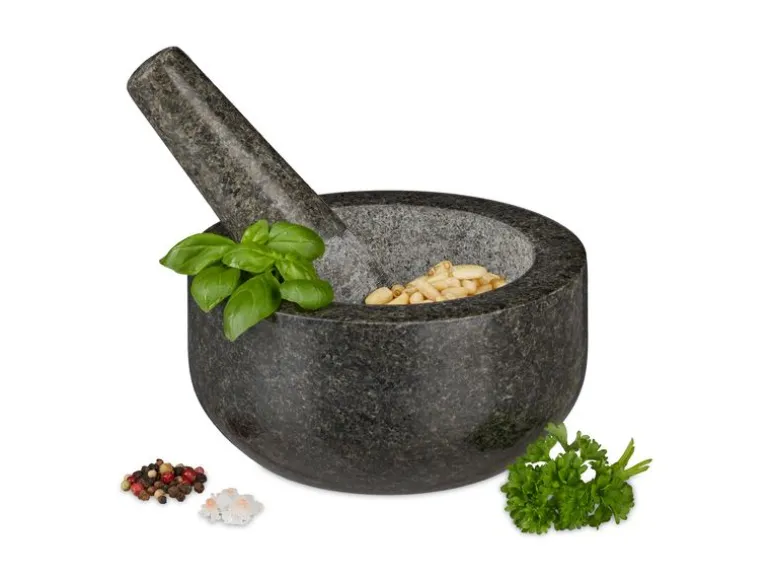 relaxdays Mörser mit Stössel 16 cm, Granit