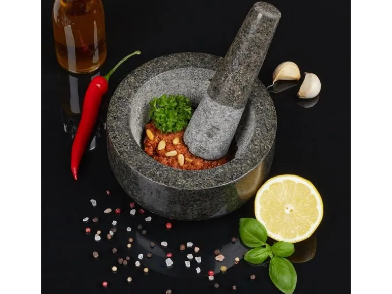 relaxdays Mörser mit Stössel 16 cm, Granit