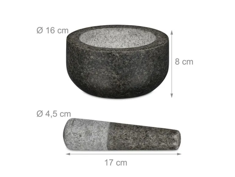 relaxdays Mörser mit Stössel 16 cm, Granit