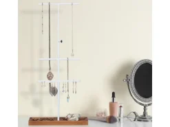 relaxdays Schmuckhalter mit Schale Braun/Weiss