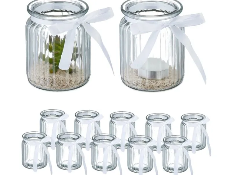 relaxdays Windlicht 9.5 cm, Glas, 12 Stück