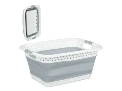 relaxdays Wäschekorb  37 l, Grau/Weiss