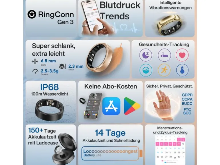 RingConn Smart Ring Gen3, Gr.10 Schwarz/Rose Gold