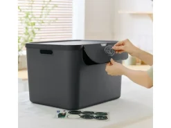 Rotho Recyclingbehälter ALBULA 3 tlg. 105 l, Blau/Anthrazit