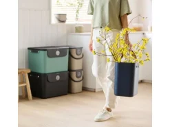 Rotho Recyclingbehälter ALBULA 3 tlg. 105 l, Blau/Anthrazit