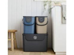 Rotho Recyclingbehälter ALBULA 3 tlg. 105 l, Blau/Anthrazit