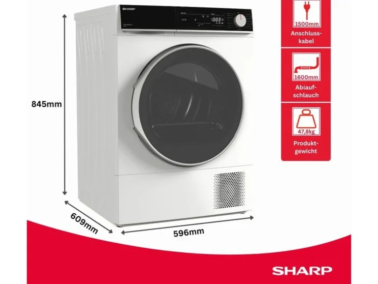 Sharp Wäschetrockner KD-NHA0S6GW1C 10 kg Weiss Rechts