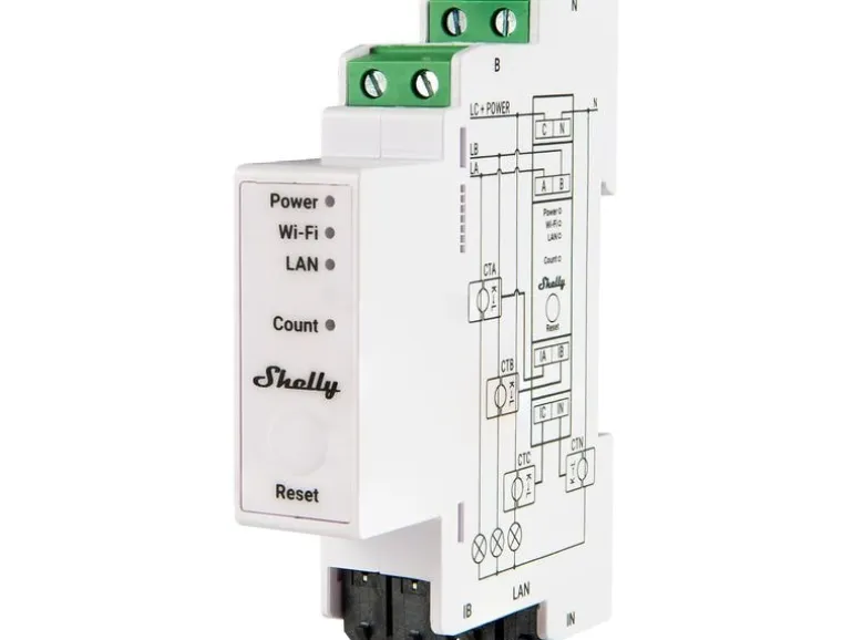 Shelly Hutschiene · Pro 3EM 120A v2 · WLAN · LAN · BT