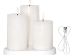 Star Trading LED-Kerzen Set Pillar Charge 3P Indoor, Weiss