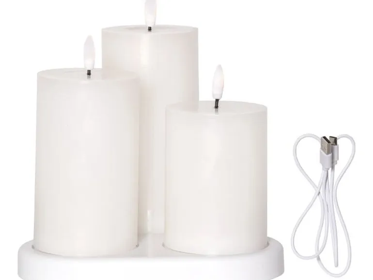 Star Trading LED-Kerzen Set Pillar Charge 3P Indoor, Weiss