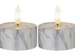 Star Trading LED Teelichter Set Flame Marble Ø 5.5 x 6 cm, Grau, 2 Stk