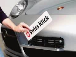 Swiss Klick Kennzeichenhalter Langformat  Vorderseite Schwarz