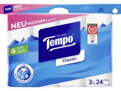 Tempo Toilettenpapier Classic  Rollen, 3-lagig, Weiss