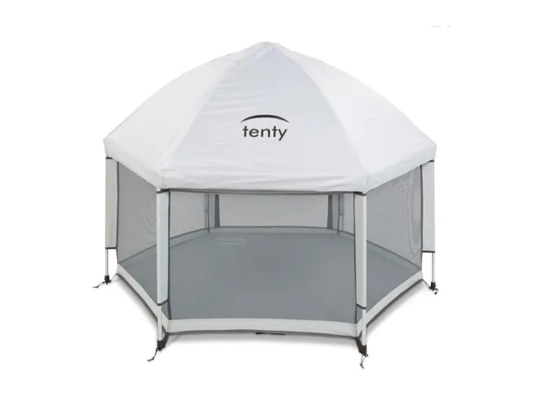tenty Laufgitter Set Grau, inkl. Matratze und Dach