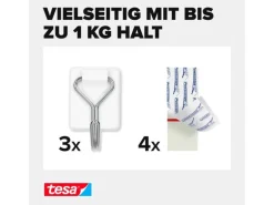 tesa Klebehaken Powerstrips Haken Small Weiss, 1 kg Haltekraft