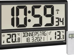 TFA Dostmann Funk-Wanduhr XL mit Aussen- und Innentemperatur Schwarz