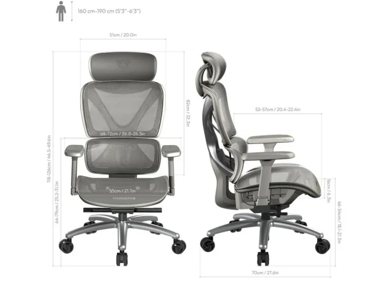 ThunderX3 Bürostuhl XTC-Mesh Grau