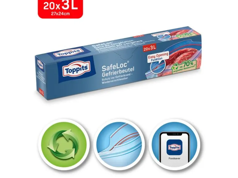 Toppits Gefrierbeutel Doppelverschluss SafeLoc, 20 Stück