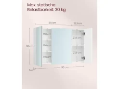 VASAGLE Spiegelschrank Weiss 15 x 90 x 60 cm