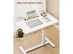 VASAGLE Stehtisch Höhenverstellbar 80 x 45 cm Weiss