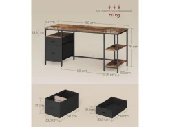 VASAGLE Tisch mit Platte Braun/Schwarz 160 x 60 cm