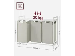 VASAGLE Wäschekorb  mit Ablage 3 x 38 l, Weiss