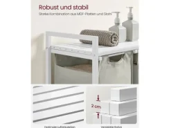 VASAGLE Wäschekorb  mit Ablage 3 x 38 l, Weiss