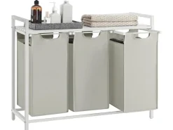 VASAGLE Wäschekorb  mit Ablage 3 x 38 l, Weiss