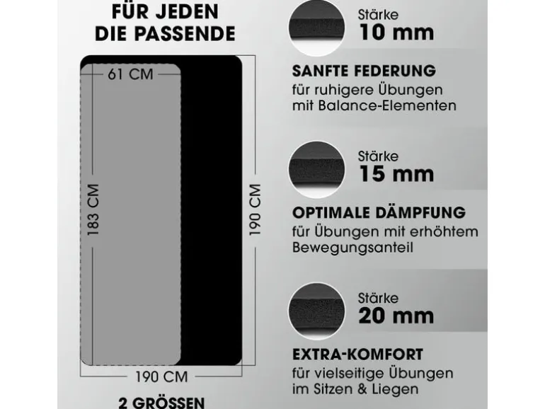 World Fitness Fitnessmatte Yamuna 183 cm x 61 cm, Schwarz